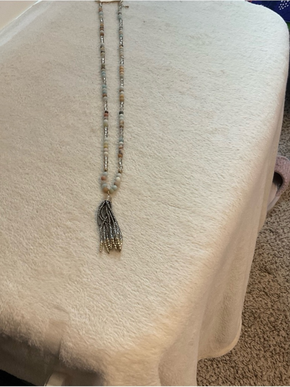 Multi-Color Beaded Tassel Necklace — Pastel Mix